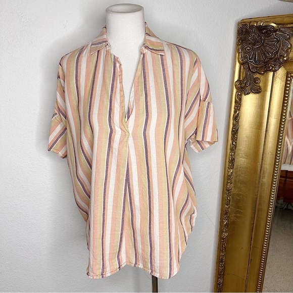 Madewell Courier Cotton Button-Back Popover Shirt in Rainbow Stripe Size XS $75 - Picture 4 of 10